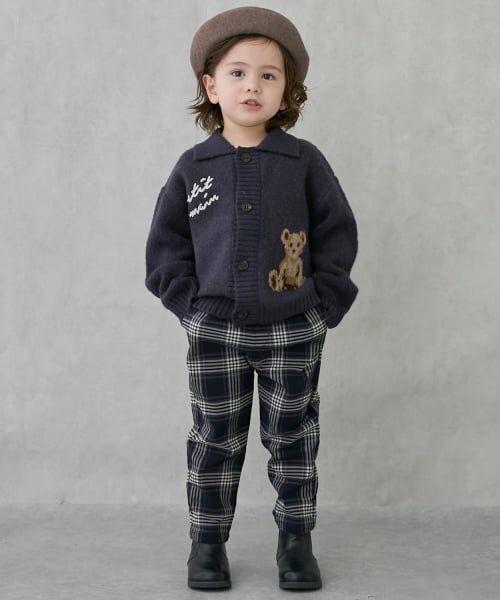 petit main / プティマイン その他パンツ | チェックのびのび起毛ストレッチパンツ(紺)