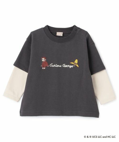 petit main / プティマイン スウェット | 【おさるのジョージ】重ね着長袖トレーナー（チャコール）