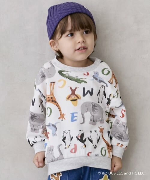 petit main / プティマイン スウェット | 【おさるのジョージ】総柄トレーナー（アイボリー）