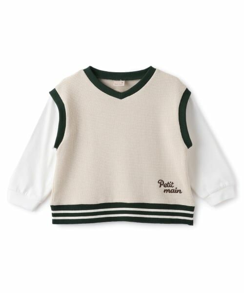 petit main / プティマイン Tシャツ | ベストレイヤード長袖Tシャツ（アイボリー）