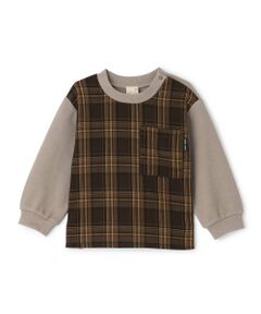 petit main / プティマイン Tシャツ | 【リンク】チェックドッキング長袖Tシャツ