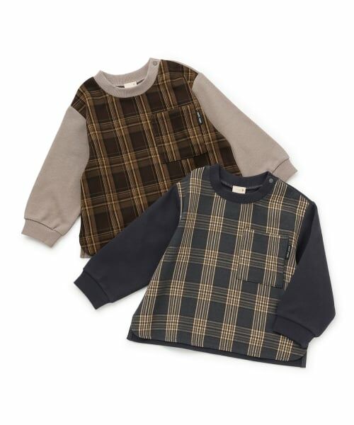 petit main / プティマイン Tシャツ | 【リンク】チェックドッキング長袖Tシャツ | 詳細11