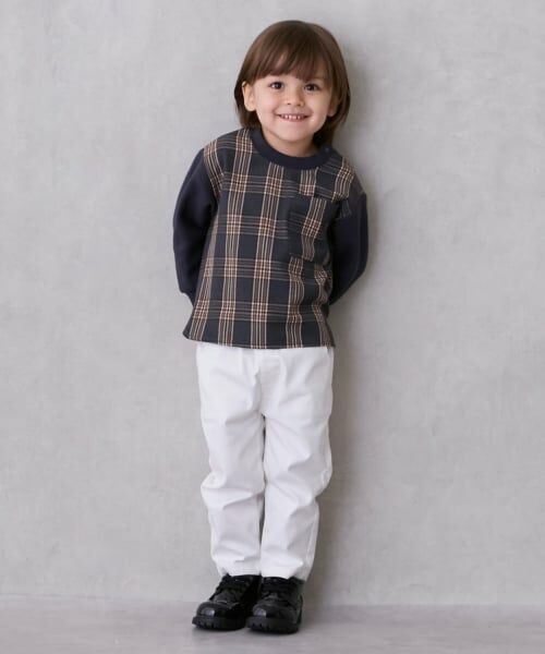 petit main / プティマイン Tシャツ | 【リンク】チェックドッキング長袖Tシャツ | 詳細2