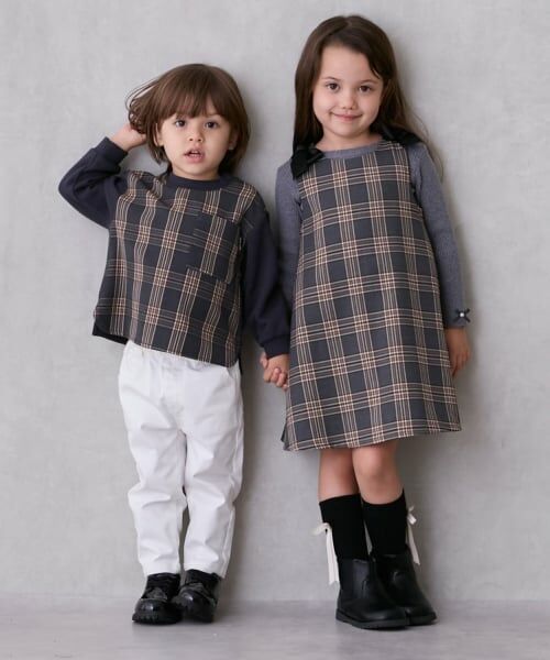 petit main / プティマイン Tシャツ | 【リンク】チェックドッキング長袖Tシャツ | 詳細3