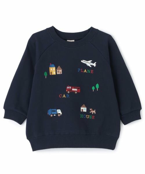 petit main / プティマイン スウェット | 働く車刺しゅうトレーナー（紺）