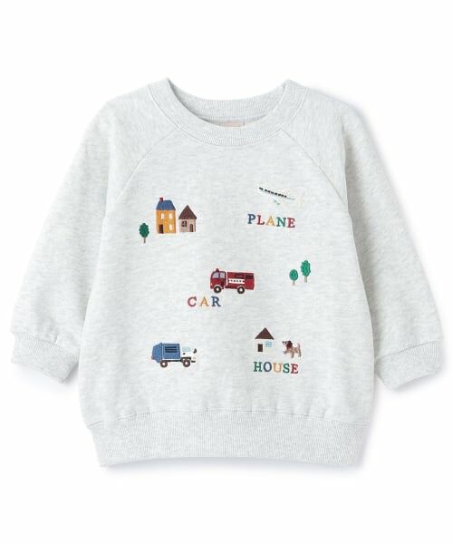 petit main / プティマイン スウェット | 働く車刺しゅうトレーナー（シロ杢）