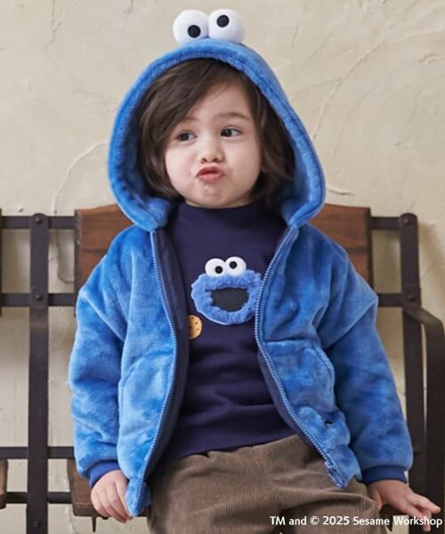 petit main / プティマイン パーカー | 【SESAME STREET】もこもこパーカー（ブルー）