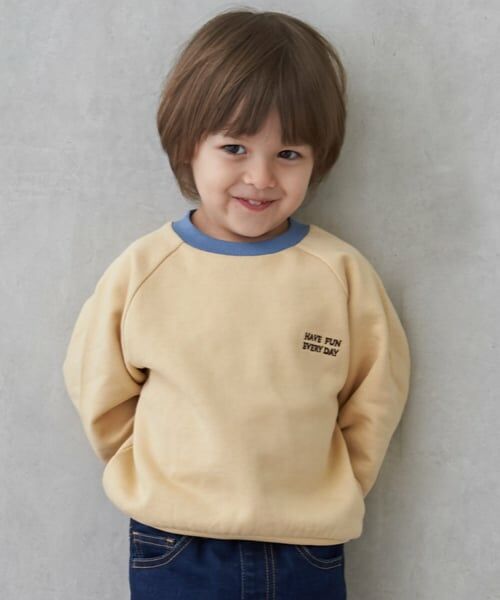 petit main / プティマイン スウェット | 【GOODPRICE】裏起毛衿配色トレーナー（黄）