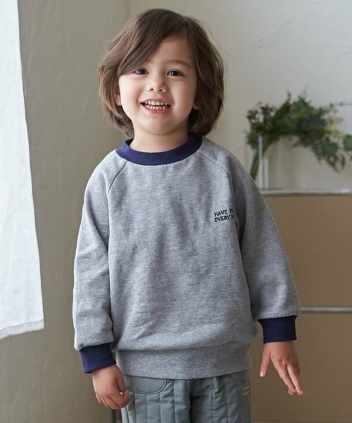 petit main / プティマイン スウェット | 【GOODPRICE】裏起毛衿配色トレーナー（トップ グレー）