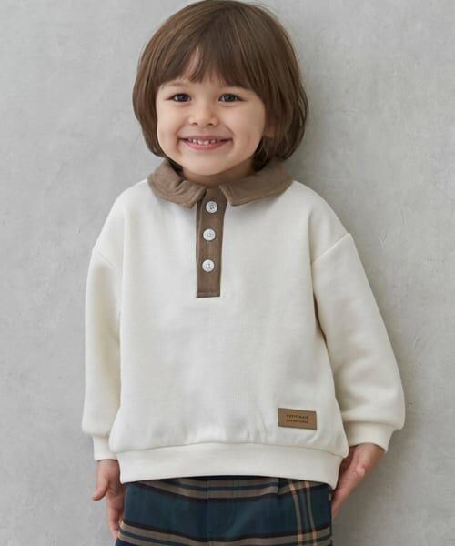 petit main / プティマイン スウェット | 衿つき配色裏起毛トレーナー（生成）