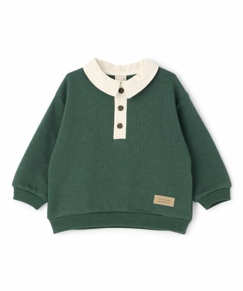 petit main / プティマイン スウェット | 衿つき配色裏起毛トレーナー（モス グリーン）