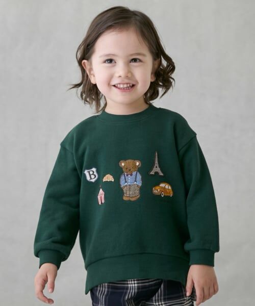 petit main / プティマイン スウェット | くまモチーフトレーナー（グリーン）