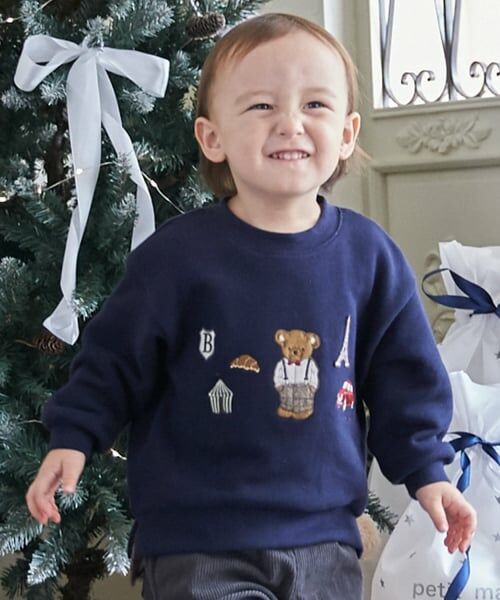 petit main / プティマイン スウェット | くまモチーフトレーナー（紺）