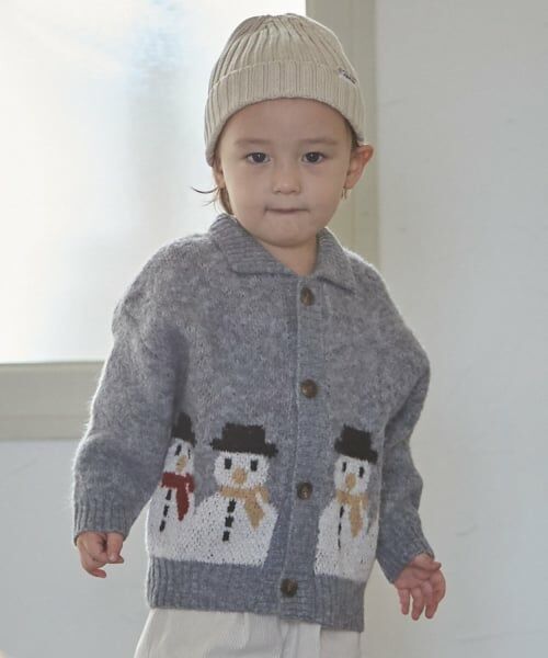 petit main / プティマイン ニット・セーター | 【ウォッシャブル】モチーフカウチンニットはおり（トップ グレー）