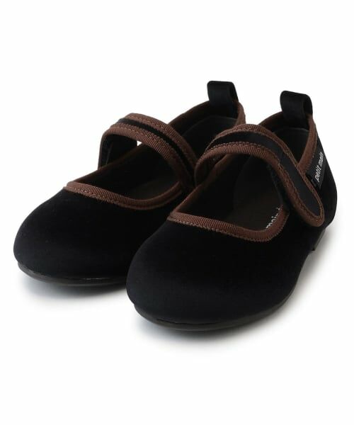 petit main / プティマイン パンプス | ワンストラップベロアシューズ（黒）