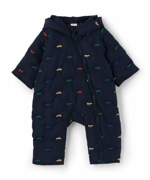 petit main / プティマイン ベビー・キッズウエア | アソート刺しゅう中綿ジャンプスーツ（紺）