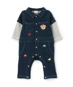 petit main / プティマイン ロンパース | 総刺しゅう衿つきカバーオール