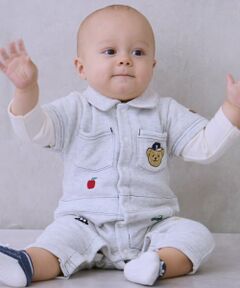 petit main / プティマイン ロンパース | 総刺しゅう衿つきカバーオール