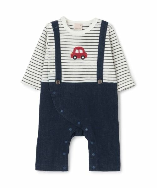 petit main / プティマイン ロンパース | サス付きモチーフカバーオール（紺）