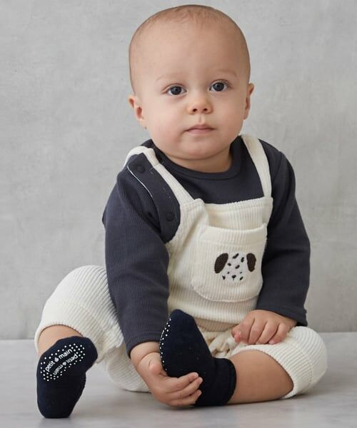 petit main / プティマイン ロンパース | アニマルサロペ風カバーオール（アイボリー）