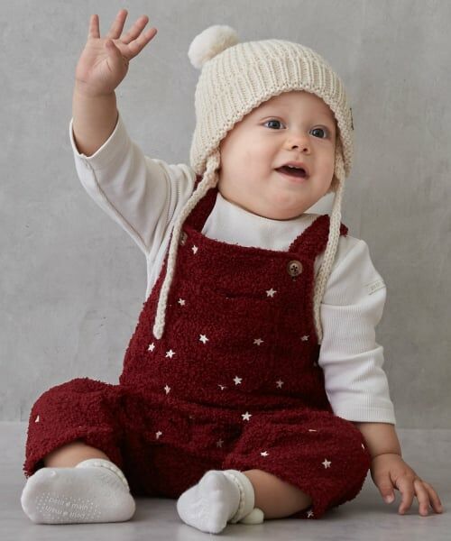 petit main / プティマイン ベビー・キッズウエア | 星刺しゅうサロペットカバーオール（赤）