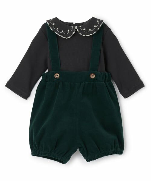 petit main / プティマイン ベビー・キッズウエア | 衿刺しゅうサロペットセット（グレー）