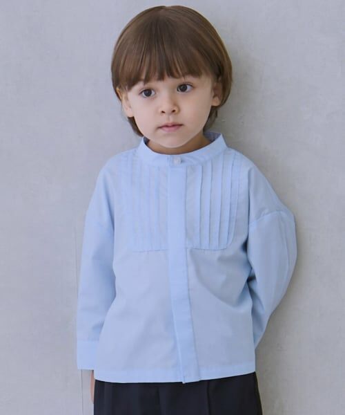 petit main / プティマイン シャツ・ブラウス | 【セミフォーマル】ノーカラーシャツ（サックス）