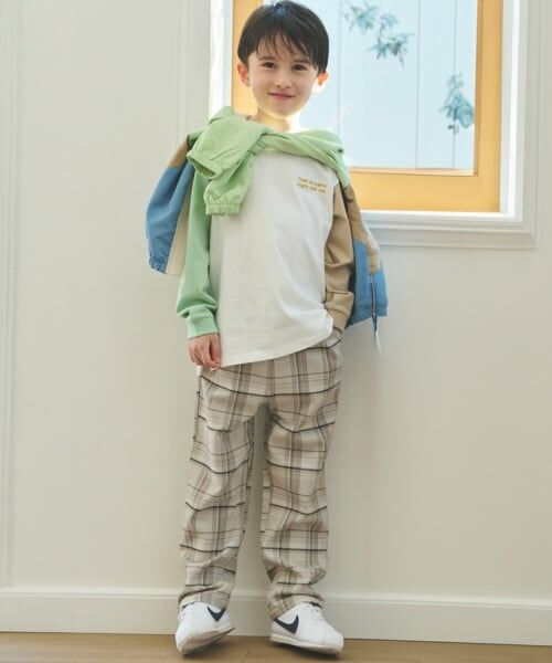 petit main / プティマイン その他パンツ | のびのびストレッチチェックパンツ（ベージュ）