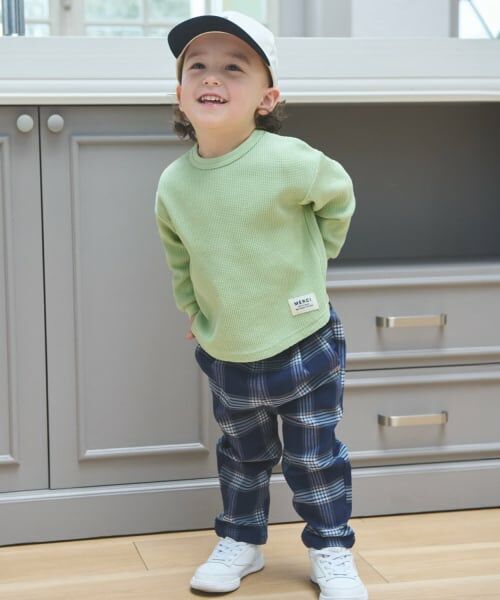 petit main / プティマイン その他パンツ | のびのびストレッチチェックパンツ（ブルー）