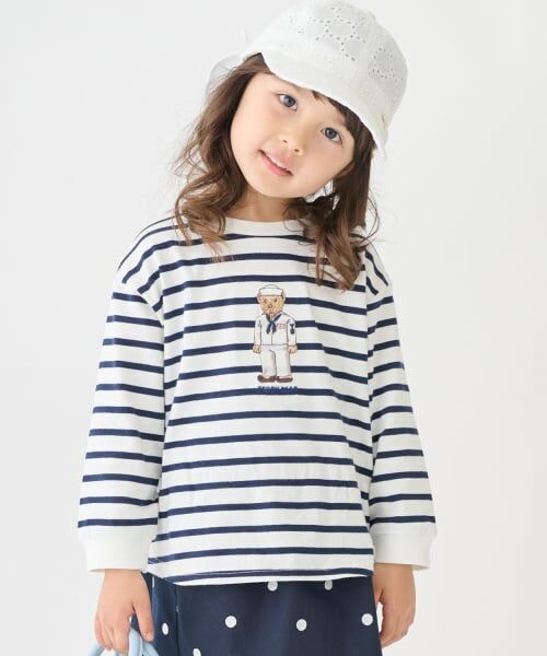 petit main / プティマイン Tシャツ | 【TeddyBear】刺しゅう長袖Tシャツ（オフ ホワイト）