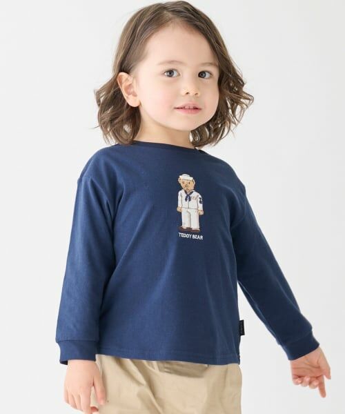 petit main / プティマイン Tシャツ | 【TeddyBear】刺しゅう長袖Tシャツ（紺）