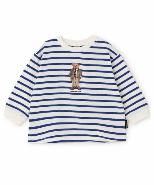 petit main / プティマイン Tシャツ | 【TeddyBear】刺しゅう長袖Tシャツ（ブルー）