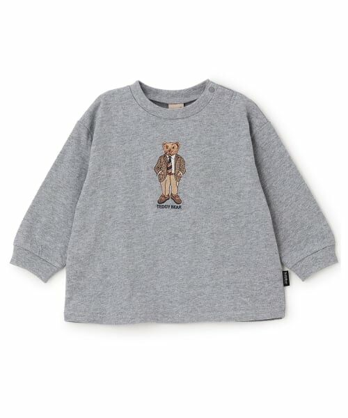 petit main / プティマイン Tシャツ | 【TeddyBear】刺しゅう長袖Tシャツ（トップ グレー）