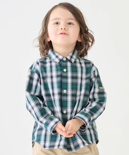 petit main / プティマイン シャツ・ブラウス | 【リンク】アソート柄長袖シャツ（グリーン）