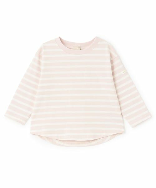 petit main / プティマイン Tシャツ | 【食品防汚】ボーダー長袖Tシャツ（ライト ピンク）