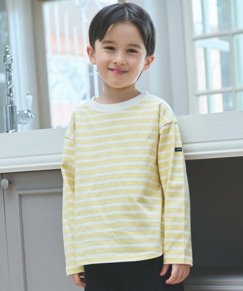 petit main / プティマイン Tシャツ | 【食品防汚】ボーダー長袖Tシャツ（黄）