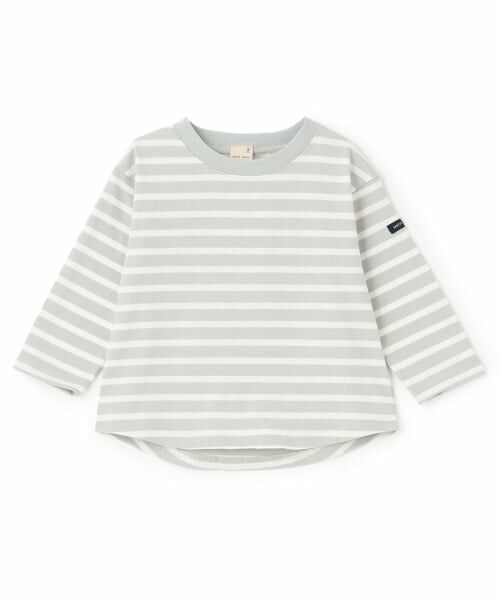 petit main / プティマイン Tシャツ | 【食品防汚】ボーダー長袖Tシャツ（ライト グリーン）