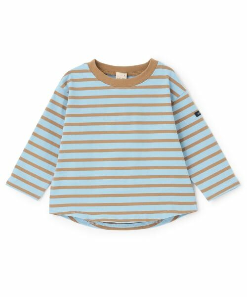 petit main / プティマイン Tシャツ | 【食品防汚】ボーダー長袖Tシャツ（ライト ブルー）