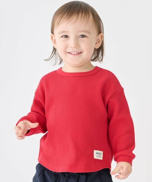 petit main / プティマイン Tシャツ | 【プティプラ】ワッフル長袖T（赤）