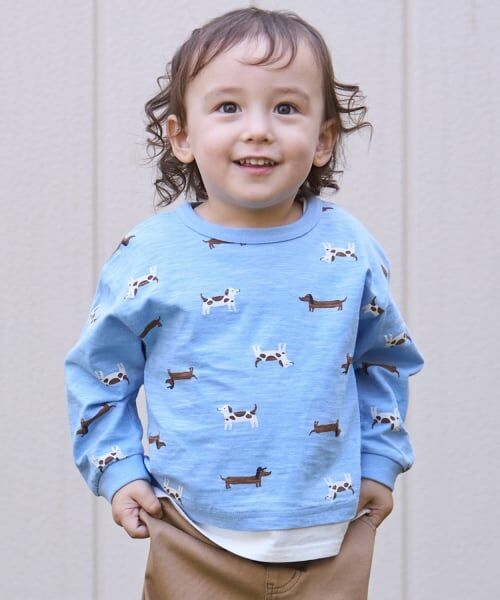 petit main / プティマイン Tシャツ | 【防汚】マルチ柄長袖Tシャツ（サックス）