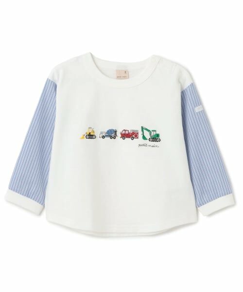 petit main / プティマイン Tシャツ | 働く車 袖布帛長袖Tシャツ(オフ ホワイト)