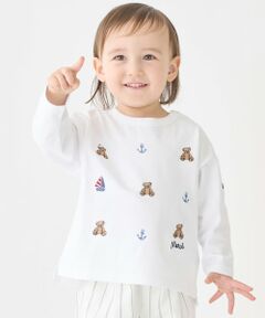 petit main / プティマイン Tシャツ | 【リンク】くま刺しゅうマリン長袖Tシャツ