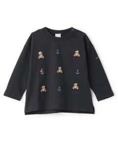 petit main / プティマイン Tシャツ | 【リンク】くま刺しゅうマリン長袖Tシャツ