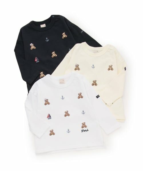 petit main / プティマイン Tシャツ | 【リンク】くま刺しゅうマリン長袖Tシャツ | 詳細12