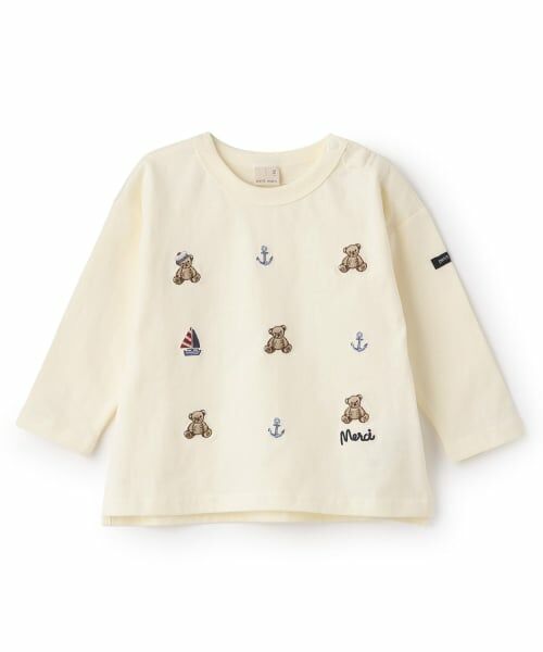 petit main / プティマイン Tシャツ | 【リンク】くま刺しゅうマリン長袖Tシャツ | 詳細4