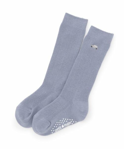petit main / プティマイン ソックス | ワンポイントハイソックス（ブルー グレー）