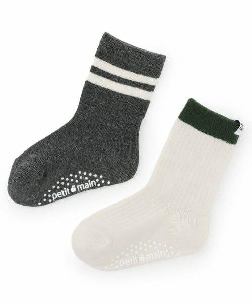 petit main / プティマイン ソックス | ライン入りクルーソックス2P（生成）