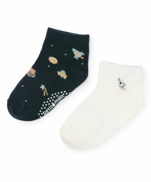 petit main / プティマイン ソックス | 宇宙柄ショートソックス2P（オフ ホワイト）