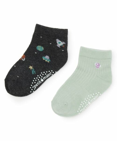 petit main / プティマイン ソックス | 宇宙柄ショートソックス2P（ミント）