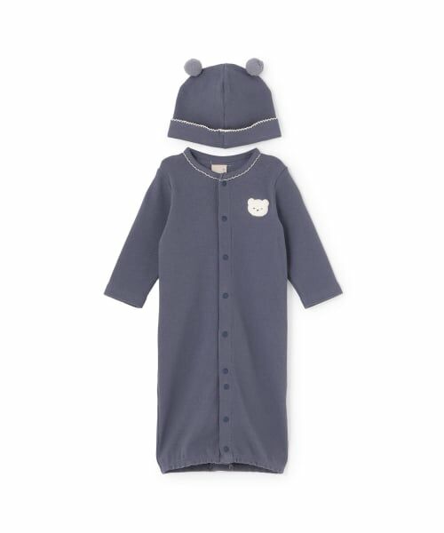 petit main / プティマイン ロンパース | 帽子つき2wayオール（ブルー グレー）